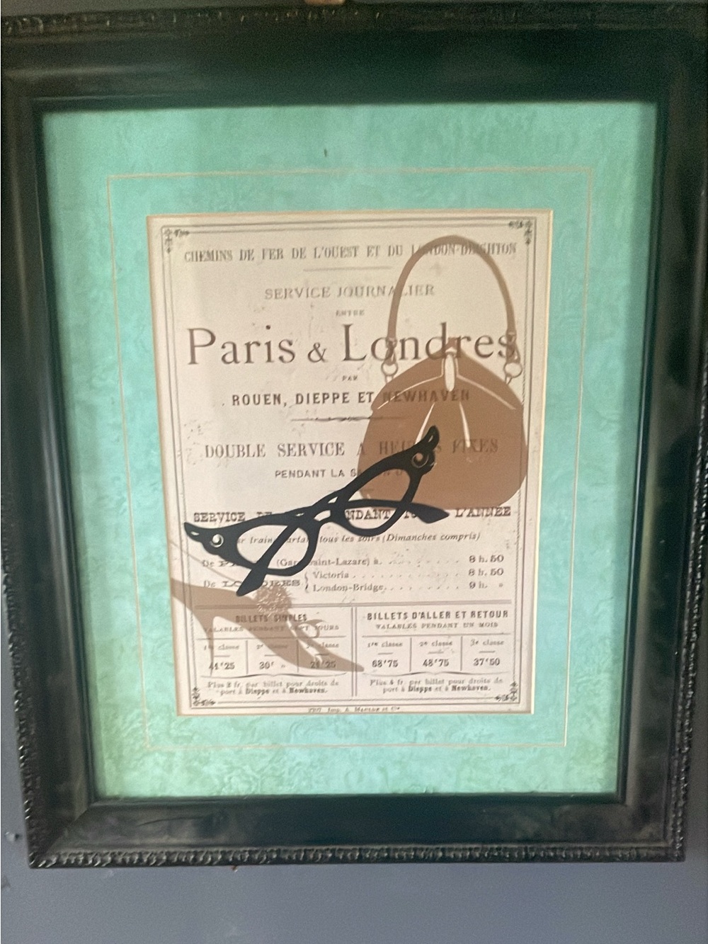 Paris & Londres Vintage Print Framed Wall Art in Teal and Black